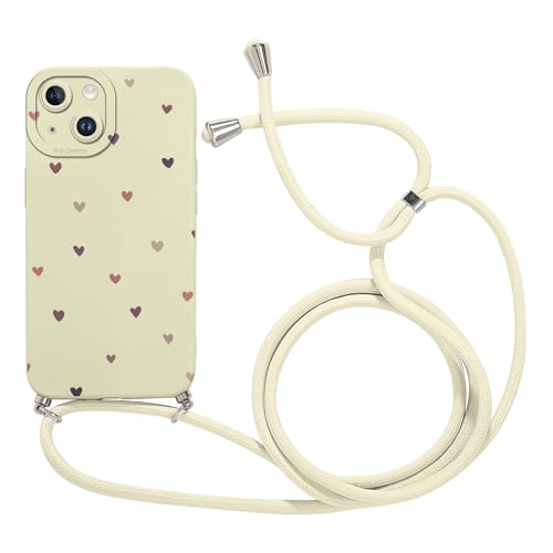 Coiwxmoi Handykette Handyhülle für iPhone 13 6,1" Hülle mit Band, Aesthetic Muster Herz Kordel zum Umhängen Case, Weich Dünn Silikon TPU Bumper Stoßfest Schutzhülle Cover für iPhone 13, Beige Coiwxmoi Handykette Handyhülle für iPhone 13 6,1" Hülle mit Band, Aesthetic Muster Herz Kordel zum Umhängen Case, Weich Dünn Silikon TPU Bumper Stoßfest Schutzhülle Cover für iPhone 13, Beige von Coiwxmoi