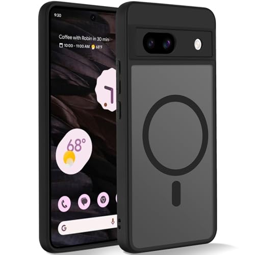 Coiwxmoi Magnetisch Hülle für Google Pixel 7a 5G 6,1", Kompatibel mit Magsafe, Matt Transluzente Handyhülle Anti-Fingerabdruck PC Rückseite + TPU Silikon Schutzhülle für Google Pixel 7a, Schwarz von Coiwxmoi