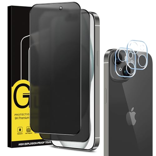 Coiwxmoi Matt Sichtschutz Panzer Schutz Glas für iPhone 15 Plus und Kamera Glasfolie [2+2 Stück], Matte Sichtschutzfolie 9H Härte HD Anti-Spy Schutzfolie Blendschutz Anti-Fingerabdruck Kratzfest von Coiwxmoi
