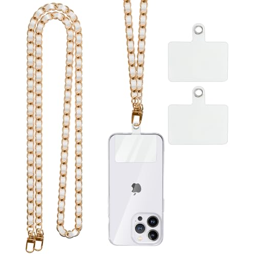 Coiwxmoi Metall Handykette Universal, Handy Kette Chain Abnehmbare Umhängeband zum Umhängen Schlüsselband Crossbody Schulter Handyband, Handy Lanyard für iPhone & meiste Smartphones, Weiß Gold von Coiwxmoi