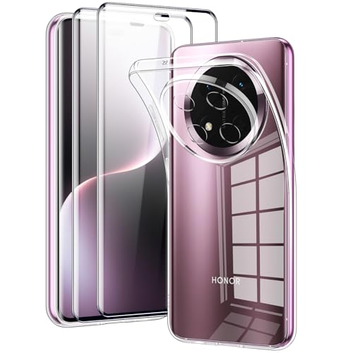 Coiwxmoi für Honor Magic 7 Lite Hülle Durchsichtig mit 2 Stück Schutzfolie, Transparent Handyhülle Panzer Schutz Glas, Schutzhülle Silikon Weiches TPU Gel Case Cover Schutzglas für Magic 7 Lite 6,78“ von Coiwxmoi