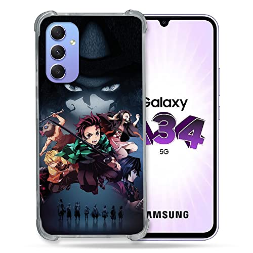 Cokitec Schutzhülle aus Hartglas für Samsung Galaxy A34 5G, Manga Demon Slayer, Schwarz von Cokitec