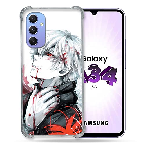 Cokitec Schutzhülle aus Hartglas für Samsung Galaxy A34 5G, Manga Tokyo Ghoul Kaneki, Weiß von Cokitec