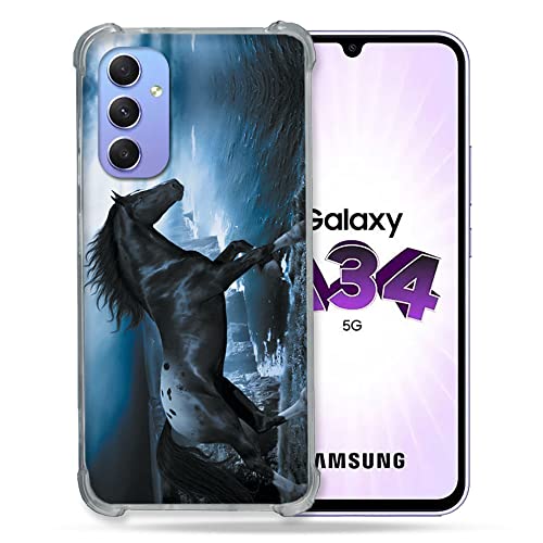 Cokitec Schutzhülle aus Hartglas für Samsung Galaxy A34 5G, Tiermotiv, Pferd, Schwarz von Cokitec