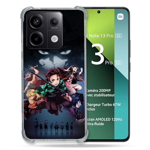 Cokitec Verstärkte Schutzhülle für Xiaomi Redmi Note 13 Pro 5G Manga Demon Slayer, Schwarz von Cokitec