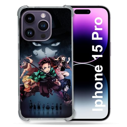Cokitec Verstärkte Schutzhülle für iPhone 15 Pro (6,1 Zoll), Manga, Demon Slayer, Schwarz von Cokitec
