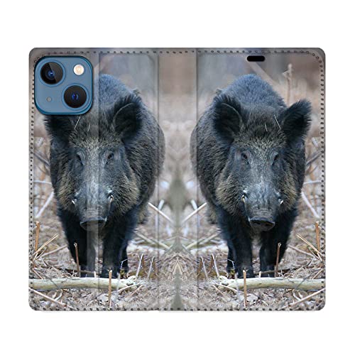 Cokitec Schutzhülle aus Leder für iPhone 14 Plus (6,7 Zoll), Jagd, Wildschwein, Kiefer von Cokitec