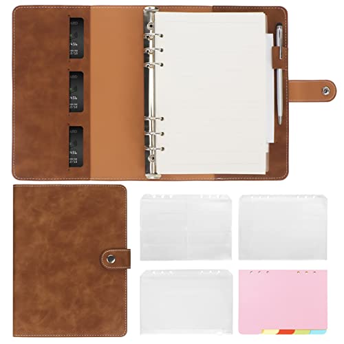 Colacoo Leder A5 Binder Notizbuch 6 Ring Nachfüllbar Mit Bindertaschen, Trennblätter, Nachfüllpapier, Reisebinder Journal Cover, Braun von Colacoo