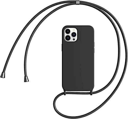 Colala Handykette Handyhülle Kompatibel mit iPhone 14 Pro Liquid Silikon Hülle Necklace(abnehmbar) Hülle mit Kordel zum Umhängen Handy Schutzhülle,Schwarz von Colala