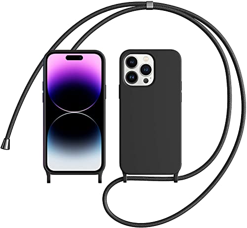 Colala Handykette Kompatibel mit iPhone 15 Pro Max Hülle Abnehmbare Necklace Handyhülle, Liquid Silikon Schutzhülle mit Umhängekordel,Schwarz von Colala