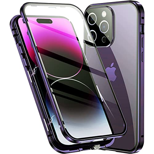 Colala Hülle für iPhone 14 Pro Max Magnetische Adsorption Handyhülle Hartglas mit Vorderseite und Rückseite,Metallrahmen Case mit Eingebaut Magnet,Ultra Dünn 360 Grad Schutzhülle - Lila von Colala