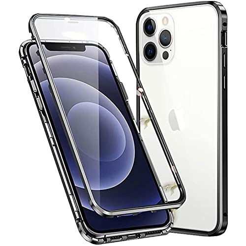 Colala Hülle für iPhone 14 Pro Max Magnetische Adsorption Handyhülle Hartglas mit Vorderseite und Rückseite,Metallrahmen Case mit Eingebaut Magnet,Ultra Dünn 360 Grad Schutzhülle - Schwarz von Colala