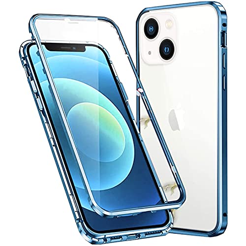 Colala Hülle für iPhone 15 Magnetische Adsorption Handyhülle Hartglas mit Vorderseite und Rückseite,Metallrahmen Case mit Eingebaut Magnet,Ultra Dünn 360 Grad Schutzhülle - Blau von Colala