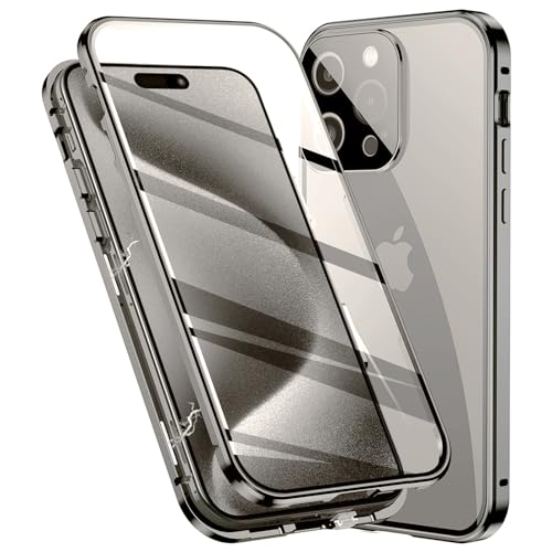 Colala Hülle für iPhone 15 Pro Magnetische Adsorption Handyhülle Hartglas mit Vorderseite und Rückseite,Metallrahmen Case mit Eingebaut Magnet,Ultra Dünn 360 Grad Schutzhülle - Grau von Colala