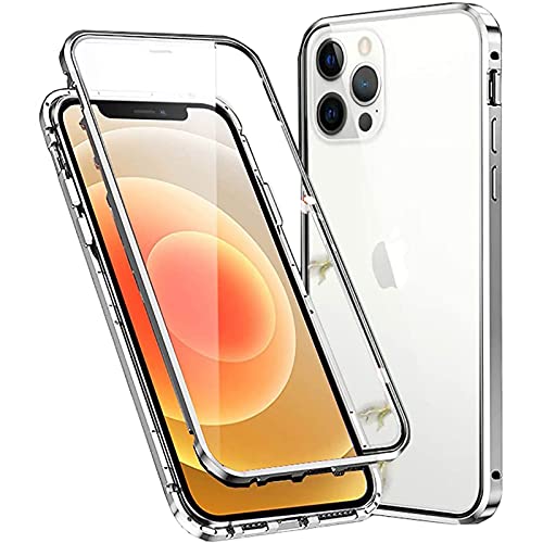 Colala Hülle für iPhone 15 Pro Magnetische Adsorption Handyhülle Hartglas mit Vorderseite und Rückseite,Metallrahmen Case mit Eingebaut Magnet,Ultra Dünn 360 Grad Schutzhülle - Silber von Colala