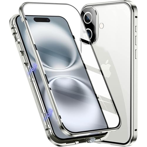 Colala Hülle für iPhone 16 Magnetische Adsorption Handyhülle Hartglas mit Vorderseite und Rückseite,Metallrahmen Hülle mit Eingebaut Magnet,Ultra Dünn 360 Grad Schutzhülle,Silber Colala Hülle für iPhone 16 Magnetische Adsorption Handyhülle Hartglas mit Vorderseite und Rückseite,Metallrahmen Hülle mit Eingebaut Magnet,Ultra Dünn 360 Grad Schutzhülle,Silber von Colala