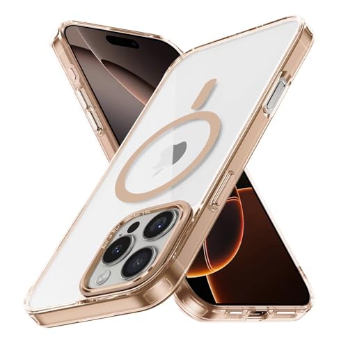 Colala Klare Magnetische Hülle für iPhone 16 Pro Schutzhülle kompatibel mit Kabelloses Laden Militärnorm Schutz Kratzfest Stoßfest Schlanke Transparente Handyhülle,Gold von Colala