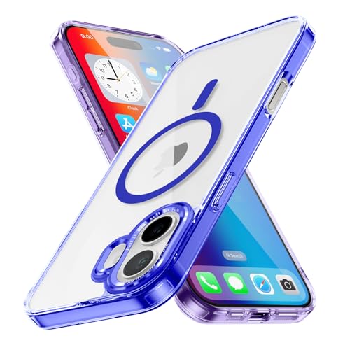 Colala Klare Magnetische Hülle für iPhone 16 Schutzhülle kompatibel mit Kabelloses Laden Militärnorm Schutz Kratzfest Stoßfest Schlanke Transparente Handyhülle,Dunkelblau von Colala