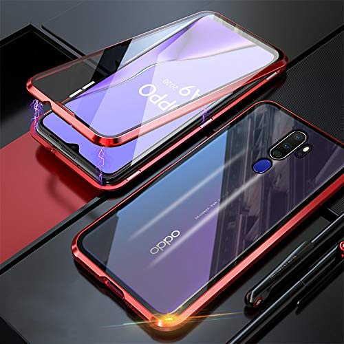 Colala Kompatibel Hülle Oppo A9 2020 Magnetische Handyhülle Stark Magnetische Adsorption Technologie Metallrahmen 360 Grad Vorne hinten Gehärtetes Glas Schutzhülle,für Oppo A9 2020 Case - Rot von Colala