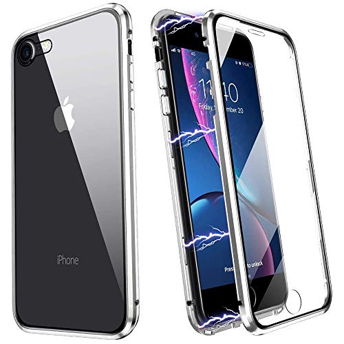 Colala Kompatibel Hülle iPhone SE 2020 Magnetische Handyhülle Stark Magnetische Adsorption Technologie Metallrahmen 360 Grad Vorne hinten Gehärtetes Glas Schutzhülle,für iPhone SE 2020 Case - Silber von Colala