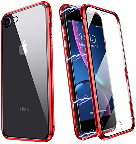 Colala Kompatibel Hülle iPhone SE 2020 Magnetische Handyhülle Stark Magnetische Adsorption Technologie Metallrahmen 360 Grad Vorne hinten Gehärtetes Glas Schutzhülle,für iPhone SE 2020 Case - Rot von Colala