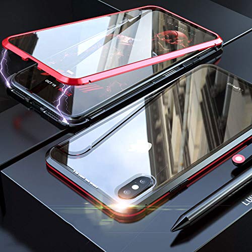 Colala Kompatibel Hülle iPhone X/XS Magnetische Handyhülle Stark Magnetische Adsorption Technologie Metallrahmen 360 Grad Vorne hinten Gehärtetes Glas Schutzhülle,für iPhone X/XS Case - Rot von Colala