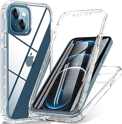 Colala Transparent Hülle für iPhone 15 Plus mit Bildschirmschutz, 360 Grad Schutzhülle Full Body Schutz Stoßfest Kratzfest Staubschutz Panzerhülle Handyhülle,Transparent von Colala