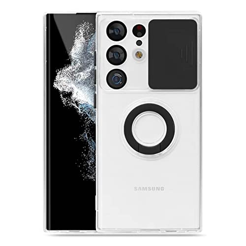 Hülle für Samsung Galaxy S22 Ultra 5G Handyhülle Transparent Silikon Schutzhülle, Kameraschutz mit Slide Camera, 360° Drehbarer Metall Ring Ständer Militärqualität Stoßfest,Schwarz von Colala