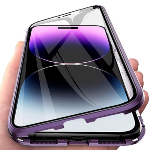 Hülle für Samsung Galaxy S24 Magnetische Adsorption Handyhülle Hartglas mit Vorderseite und Rückseite,Metallrahmen Case mit Eingebaut Magnet,Ultra Dünn 360 Grad Schutzhülle - Lila von Colala