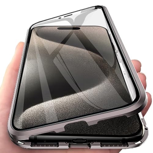 Hülle für Samsung Galaxy S24 Magnetische Adsorption Handyhülle Hartglas mit Vorderseite und Rückseite,Metallrahmen Case mit Eingebaut Magnet,Ultra Dünn 360 Grad Schutzhülle - grau von Colala
