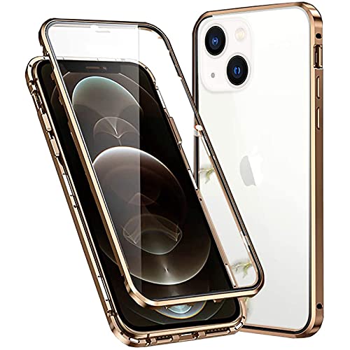 Hülle für iPhone 14 Magnetische Adsorption Handyhülle Hartglas mit Vorderseite und Rückseite,Metallrahmen Case mit Eingebaut Magnet,Ultra Dünn 360 Grad Schutzhülle - Gold von Colala