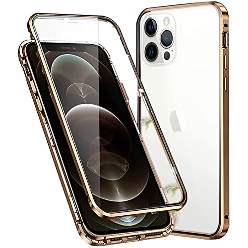 Hülle für iPhone 14 Pro Magnetische Adsorption Handyhülle Hartglas mit Vorderseite und Rückseite,Metallrahmen Case mit Eingebaut Magnet,Ultra Dünn 360 Grad Schutzhülle - Gold von Colala