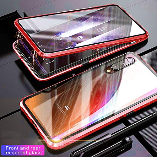 Kompatibel Hülle Huawei P20 Pro Magnetische Adsorption Technologie Handyhülle Metallrahmen Transparent Gehärtetes Glas Schutzhülle Cover Case - Rot von Colala