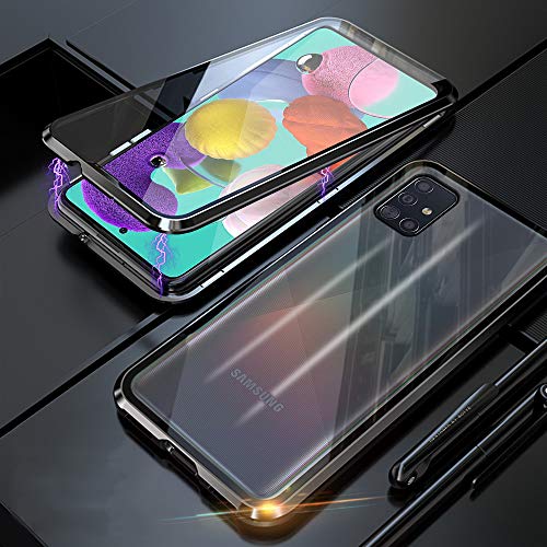 Kompatibel Hülle Samsung Galaxy A51 Magnetische Handyhülle Stark Magnetische Adsorption Technologie Metallrahmen 360 Grad Vorne hinten Gehärtetes Glas Schutzhülle,für Samsung Galaxy A51 Case - schwarz von Colala