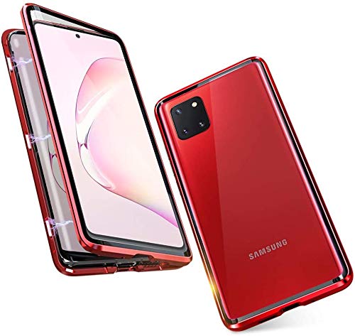 Kompatibel Hülle Samsung Galaxy Note 10 Lite Magnetische Handyhülle Stark Magnetische Adsorption Technologie Metallrahmen 360 Grad Vorne hinten Gehärtetes Glas Schutzhülle - Rot von Colala