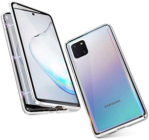 Kompatibel Hülle Samsung Galaxy Note 10 Lite Magnetische Handyhülle Stark Magnetische Adsorption Technologie Metallrahmen 360 Grad Vorne hinten Gehärtetes Glas Schutzhülle - Silber von Colala