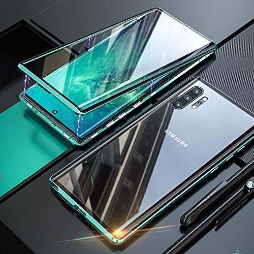 Kompatibel Hülle Samsung Galaxy Note 10 Plus/Note 10+ Magnetische Handyhülle Stark Magnetische Adsorption Technologie Metallrahmen 360 Grad Vorne hinten Gehärtetes Glas Schutzhülle - Grün von Colala