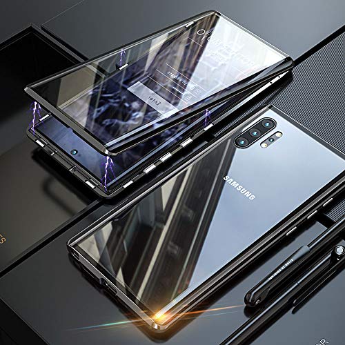 Kompatibel Hülle Samsung Galaxy Note 10 Plus/Note 10+ Magnetische Handyhülle Stark Magnetische Adsorption Technologie Metallrahmen 360 Grad Vorne hinten Gehärtetes Glas Schutzhülle - schwarz von Colala