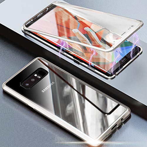 Kompatibel Hülle Samsung Galaxy Note 8 Magnetische Handyhülle Stark Magnetische Adsorption Technologie Metallrahmen 360 Grad Vorne hinten Gehärtetes Glas Schutzhülle,für Galaxy Note 8 Case - Silber von Colala