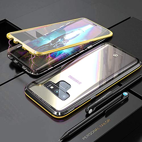 Kompatibel Hülle Samsung Galaxy Note 9 Magnetische Handyhülle Stark Magnetische Adsorption Technologie Metallrahmen 360 Grad Vorne hinten Gehärtetes Glas Schutzhülle,für Galaxy Note 9 Case - Gold von Colala