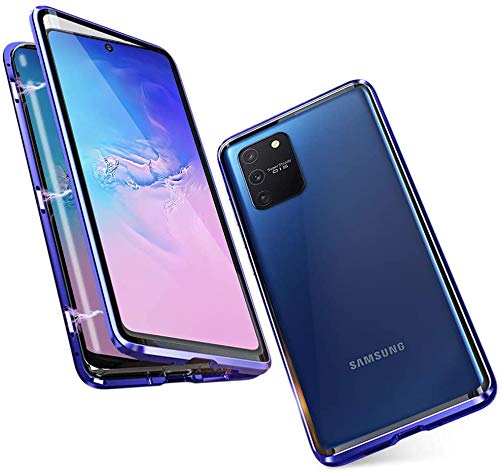 Kompatibel Hülle Samsung Galaxy S10 Lite/A91 Magnetische Handyhülle Stark Magnetische Adsorption Technologie Metallrahmen 360 Grad Vorne hinten Gehärtetes Glas Schutzhülle - Blau von Colala