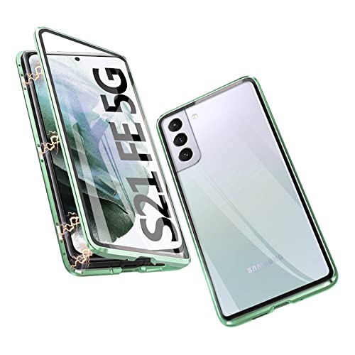 Kompatibel Hülle Samsung Galaxy S21 FE 5G Magnetische Adsorption Technologie Handyhülle Metallrahmen Transparent Gehärtetes Glas Schutzhülle Cover Case - Grün von Colala