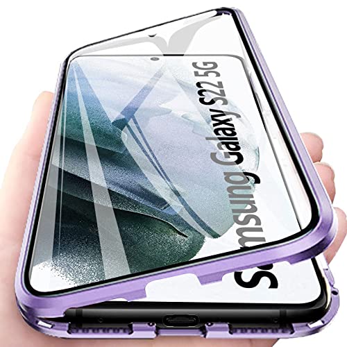 Kompatibel Hülle Samsung Galaxy S22 5G Magnetische Adsorption Technologie Handyhülle Metallrahmen Transparent Gehärtetes Glas Schutzhülle Cover Case - Lila von Colala