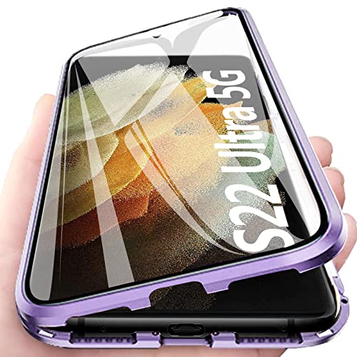 Kompatibel Hülle Samsung Galaxy S22 Ultra 5G Magnetische Adsorption Technologie Handyhülle Metallrahmen Transparent Gehärtetes Glas Schutzhülle Cover Case - Lila Kompatibel Hülle Samsung Galaxy S22 Ultra 5G Magnetische Adsorption Technologie Handyhülle Metallrahmen Transparent Gehärtetes Glas Schutzhülle Cover Case - Lila von Colala