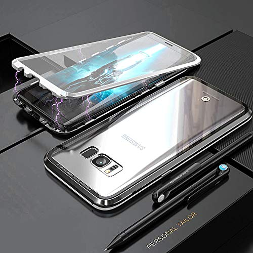 Kompatibel Hülle Samsung Galaxy S8 Plus Magnetische Handyhülle Stark Magnetische Adsorption Technologie Metallrahmen 360 Grad Vorne hinten Gehärtetes Glas Schutzhülle,für Galaxy S8 Plus Case - Silber von Colala