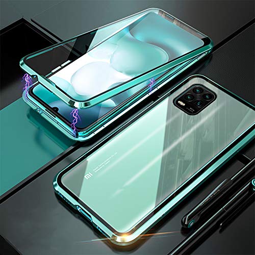 Kompatibel Hülle Xiaomi Mi 10 Lite Magnetische Handyhülle Stark Magnetische Adsorption Technologie Metallrahmen 360 Grad Vorne hinten Gehärtetes Glas Schutzhülle,für Xiaomi Mi 10 Lite Case - Grün von Colala