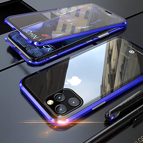 Kompatibel Hülle iPhone 11 Magnetische Adsorption Technologie Handyhülle Metallrahmen Transparent Gehärtetes Glas Schutzhülle Cover Case - Blau von Colala