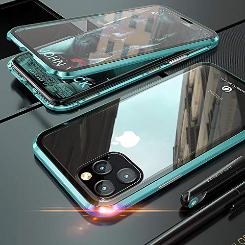 Kompatibel Hülle iPhone 11 Magnetische Adsorption Technologie Handyhülle Metallrahmen Transparent Gehärtetes Glas Schutzhülle Cover Case - Grün von Colala