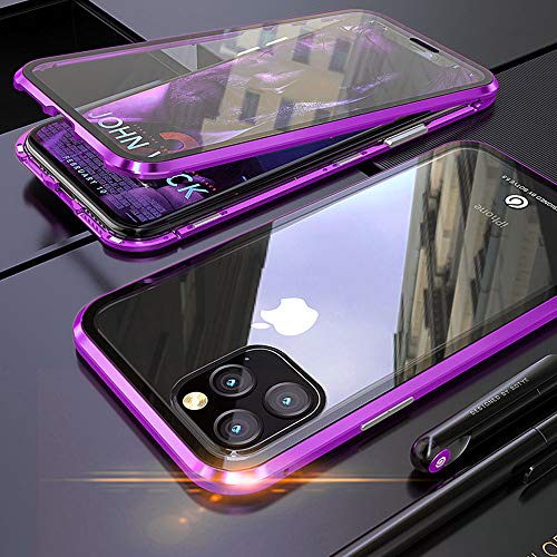 Kompatibel Hülle iPhone 11 Magnetische Adsorption Technologie Handyhülle Metallrahmen Transparent Gehärtetes Glas Schutzhülle Cover Case - Lila von Colala