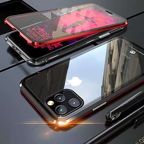 Kompatibel Hülle iPhone 11 Magnetische Adsorption Technologie Handyhülle Metallrahmen Transparent Gehärtetes Glas Schutzhülle Cover Case - Rot von Colala